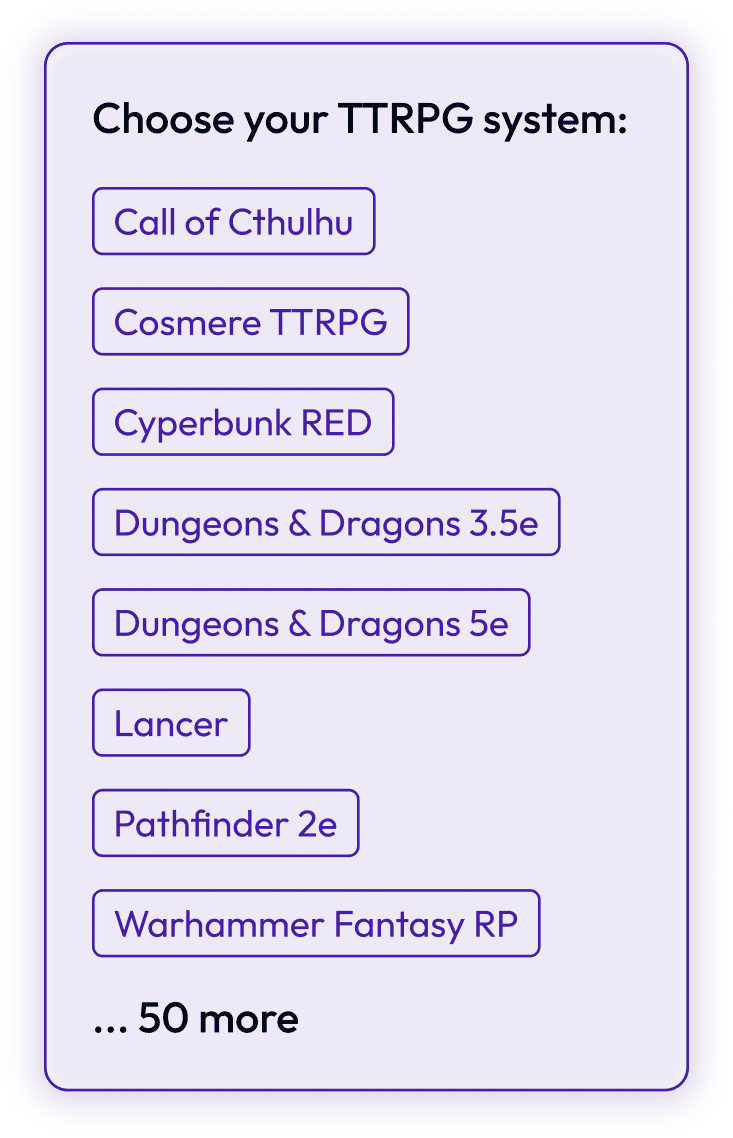 Choose your TTRPG system filter overlay.